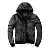 Men's Black Hooded Moto Bomber Leather Jacket