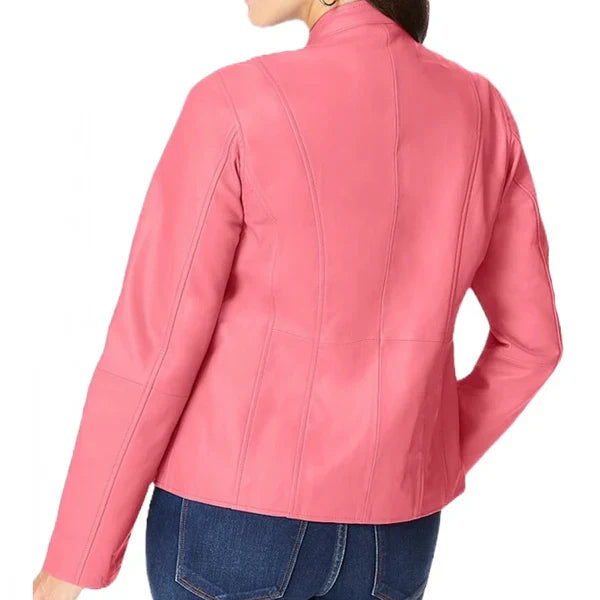 Women’s Pink Zip Leather Jacket
