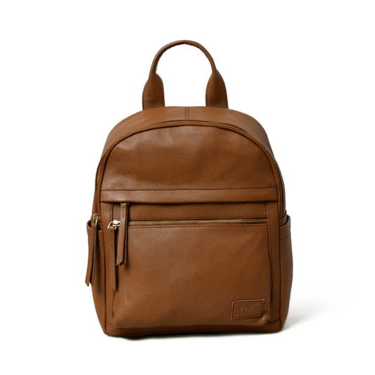 Tan Multi Pocket Women's Leather Backpack-Leather backpacks-Real Leather Store