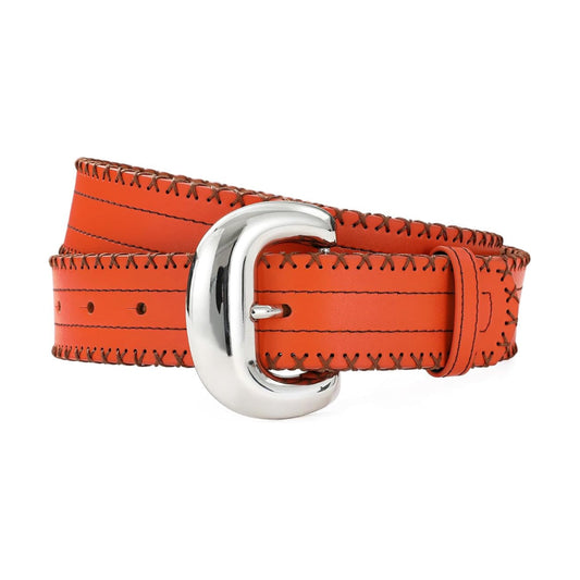 Orange Genuine Leather Belt with Silver Buckle-Women Leather Belts-Premium Leather Store