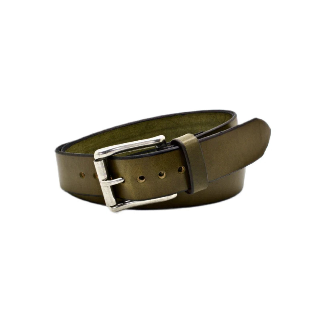 Men's Olive Green Classic Cedar Leather Belt-LB-Real Leather Store