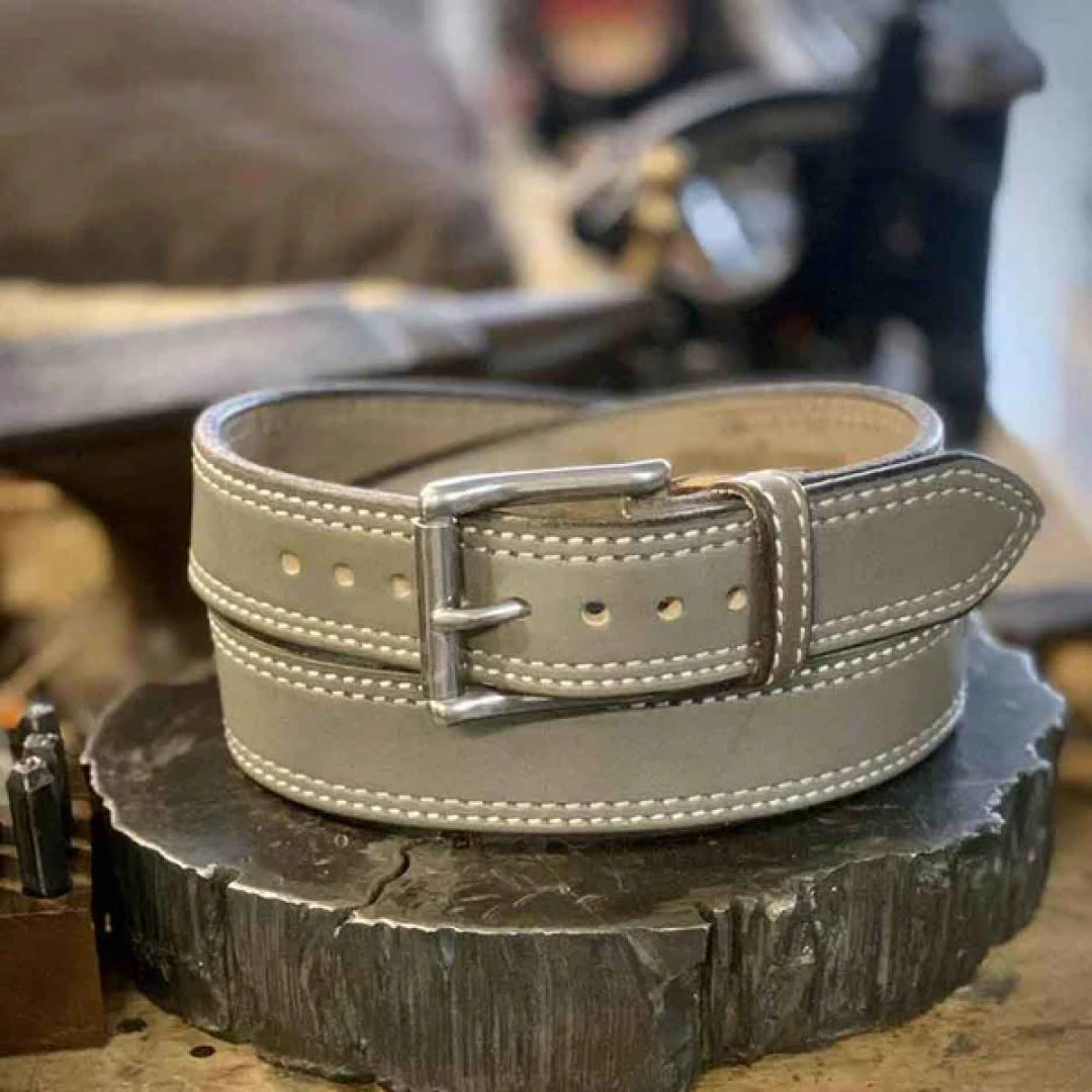 Men's Silver Cloud Leather Belt-LB-Real Leather Store