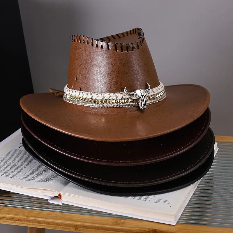 Vintage Faux Leather Cowboy Hat