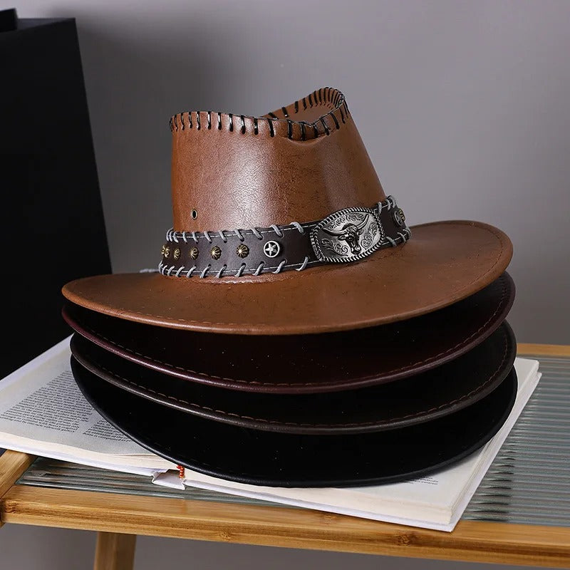 Vintage Faux Leather Cowboy Hat