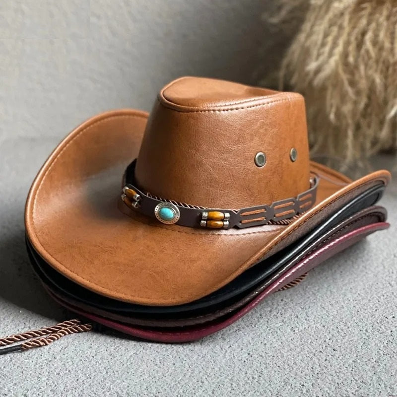 Vintage Faux Leather Cowboy Hats