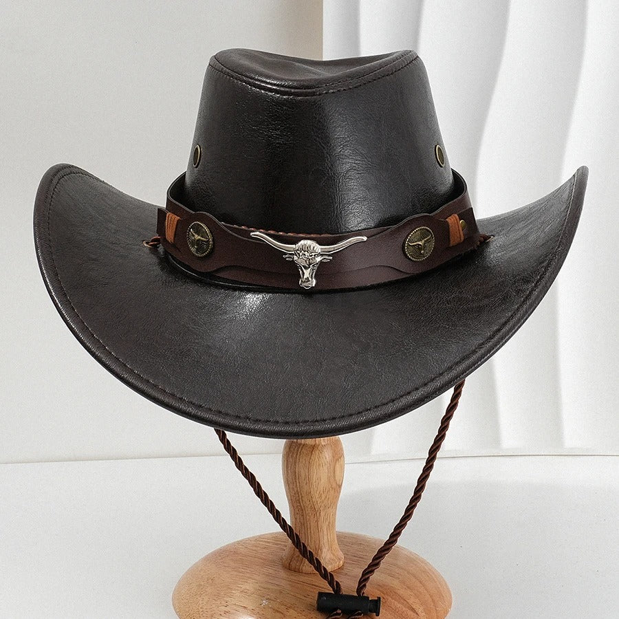 Vintage Faux Leather Cowboy Hat