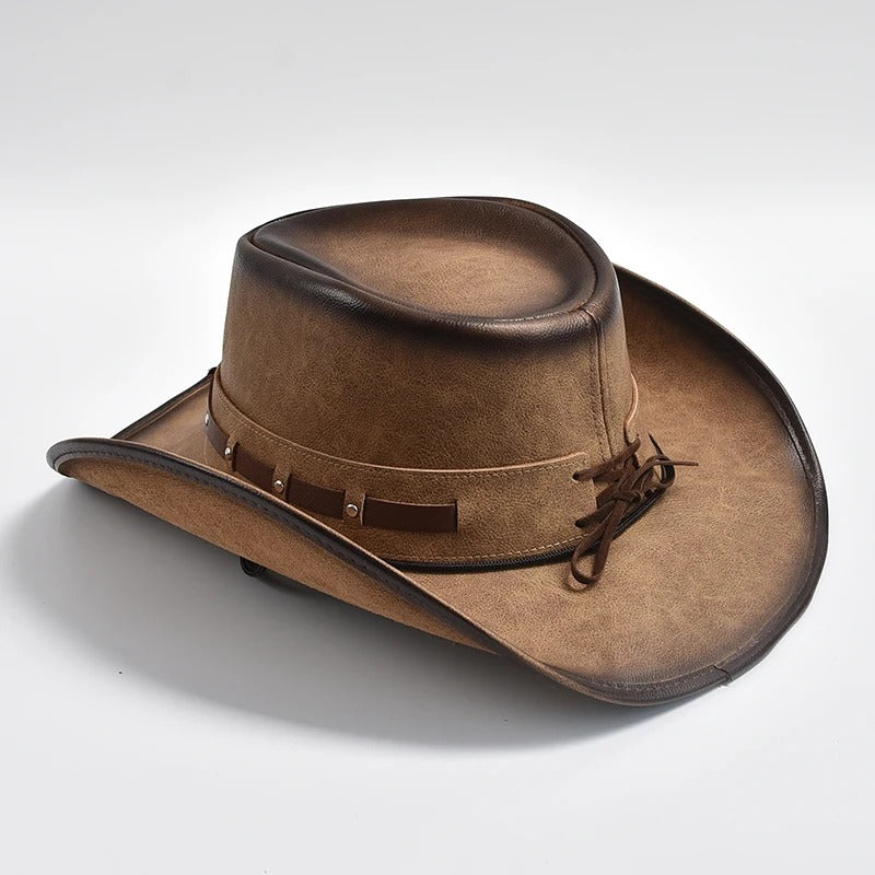 Men’s Leather Cowboy Hat Wide Brim Western & Jazz Style