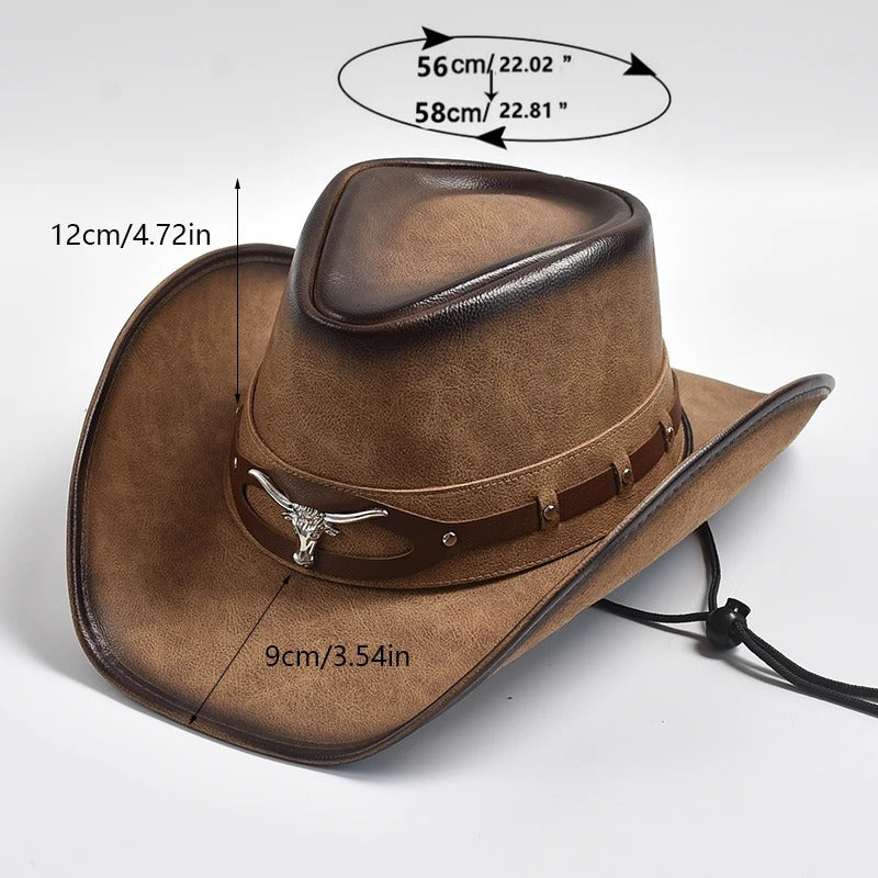 Men’s Leather Cowboy Hat Wide Brim Western & Jazz Style