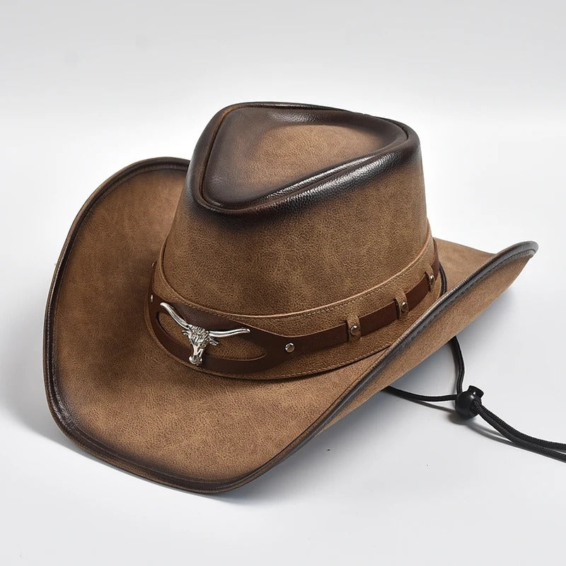 Men’s Leather Cowboy Hat Wide Brim Western & Jazz Style