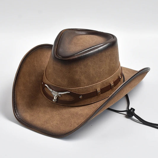 Men’s Leather Cowboy Hat Wide Brim Western & Jazz Style