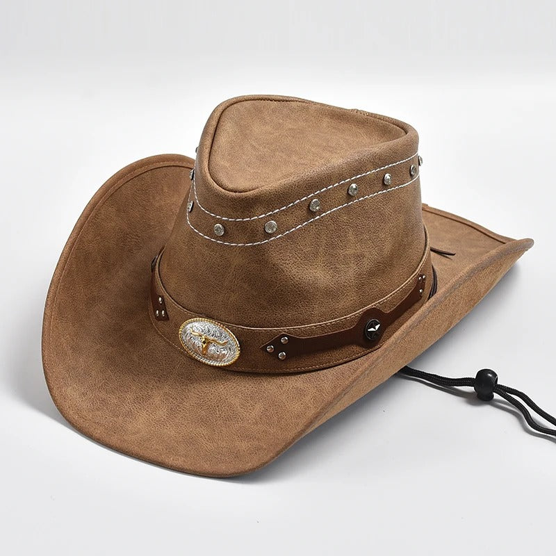 Men’s Leather Cowboy Hat Wide Brim Western & Jazz Style