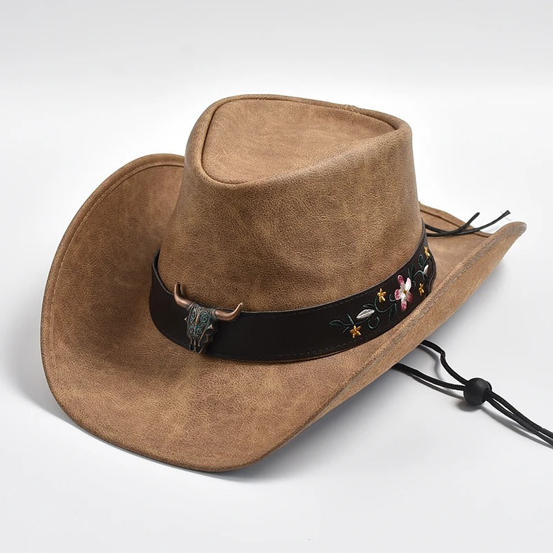 Men’s Leather Cowboy Hat Wide Brim Western & Jazz Style