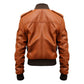 Men's Tan Bomber Leather Jacket – Straps & Pocket Details