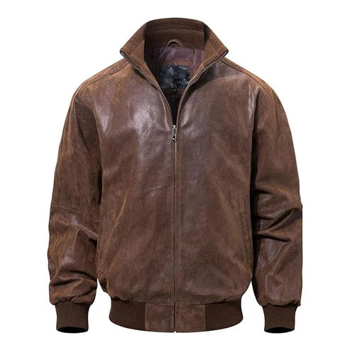 Men’s Casual Bomber Real Leather Jacket – Timeless Everyday Style
