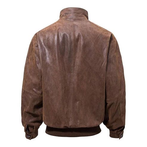 Men’s Casual Bomber Real Leather Jacket – Timeless Everyday Style