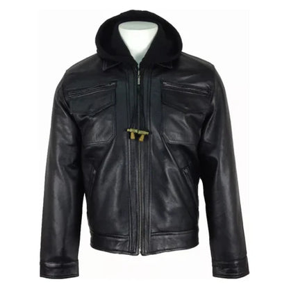 Men’s Black Renegade Hooded Leather Jacket – Bold Motorcycle Style