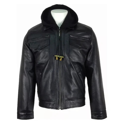 Men’s Black Renegade Hooded Leather Jacket – Bold Motorcycle Style