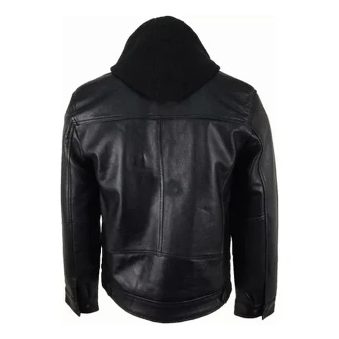 Men’s Black Renegade Hooded Leather Jacket – Bold Motorcycle Style