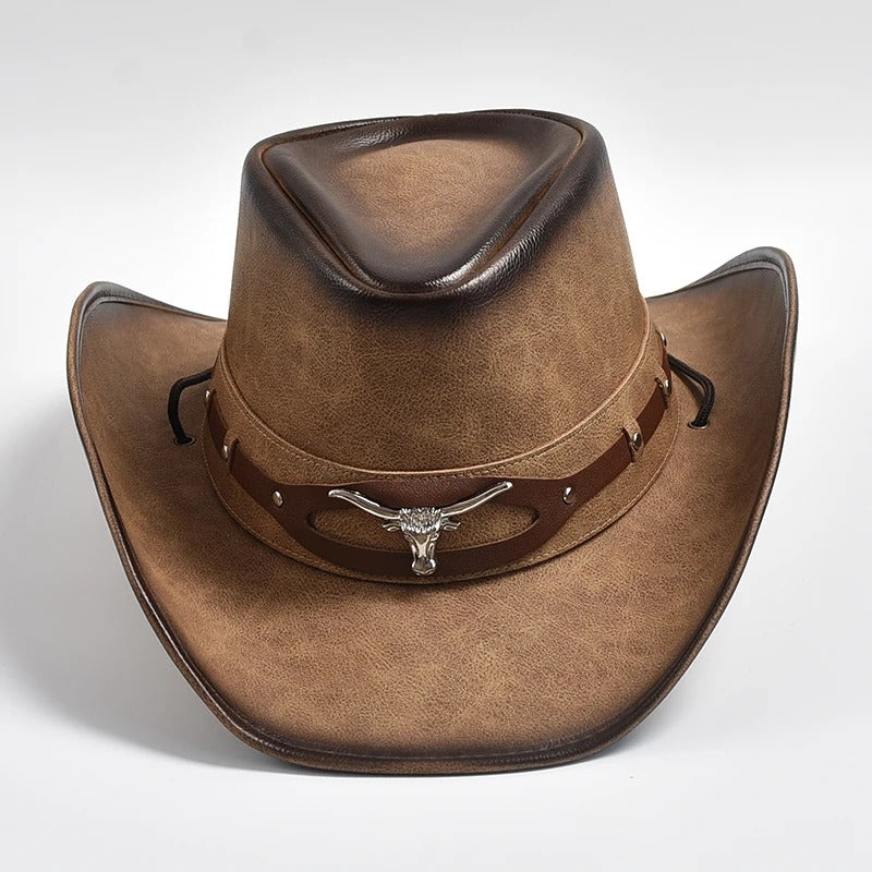 Men’s Leather Cowboy Hat Wide Brim Western & Jazz Style
